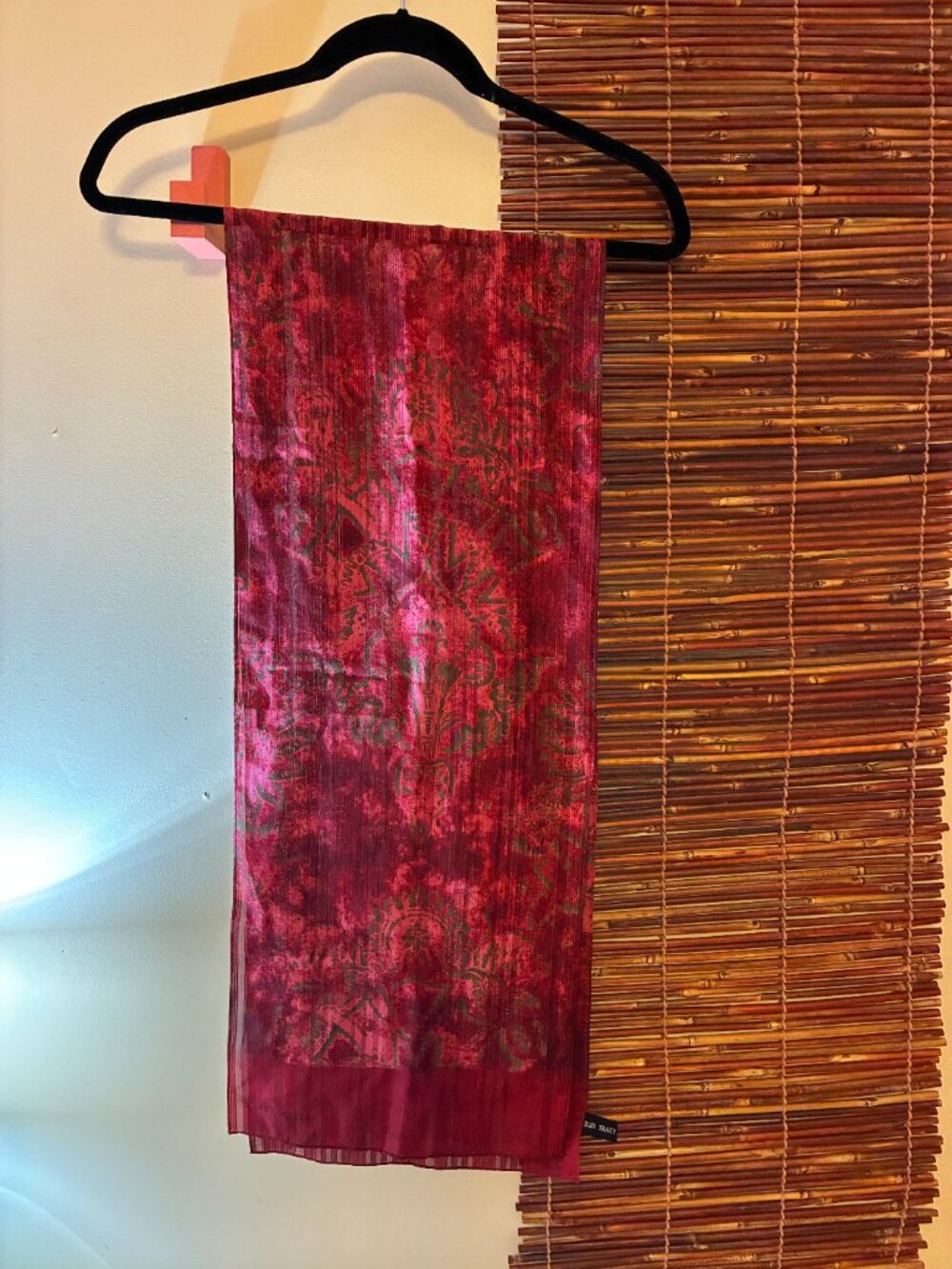 Vintage Ellen Tracy 100% Silk Scarf - Whimsigoth  - Deep Red with Damask Motif